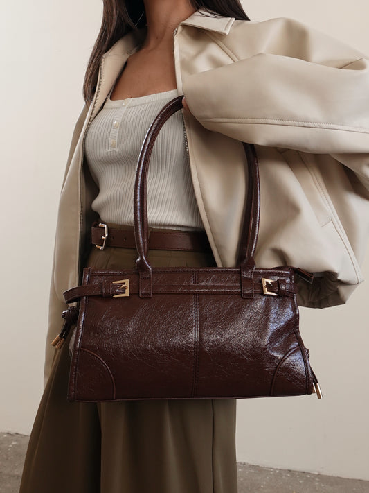 BORSA A SPALLA IN ECOPELLE - CIOCCOLATO 68103