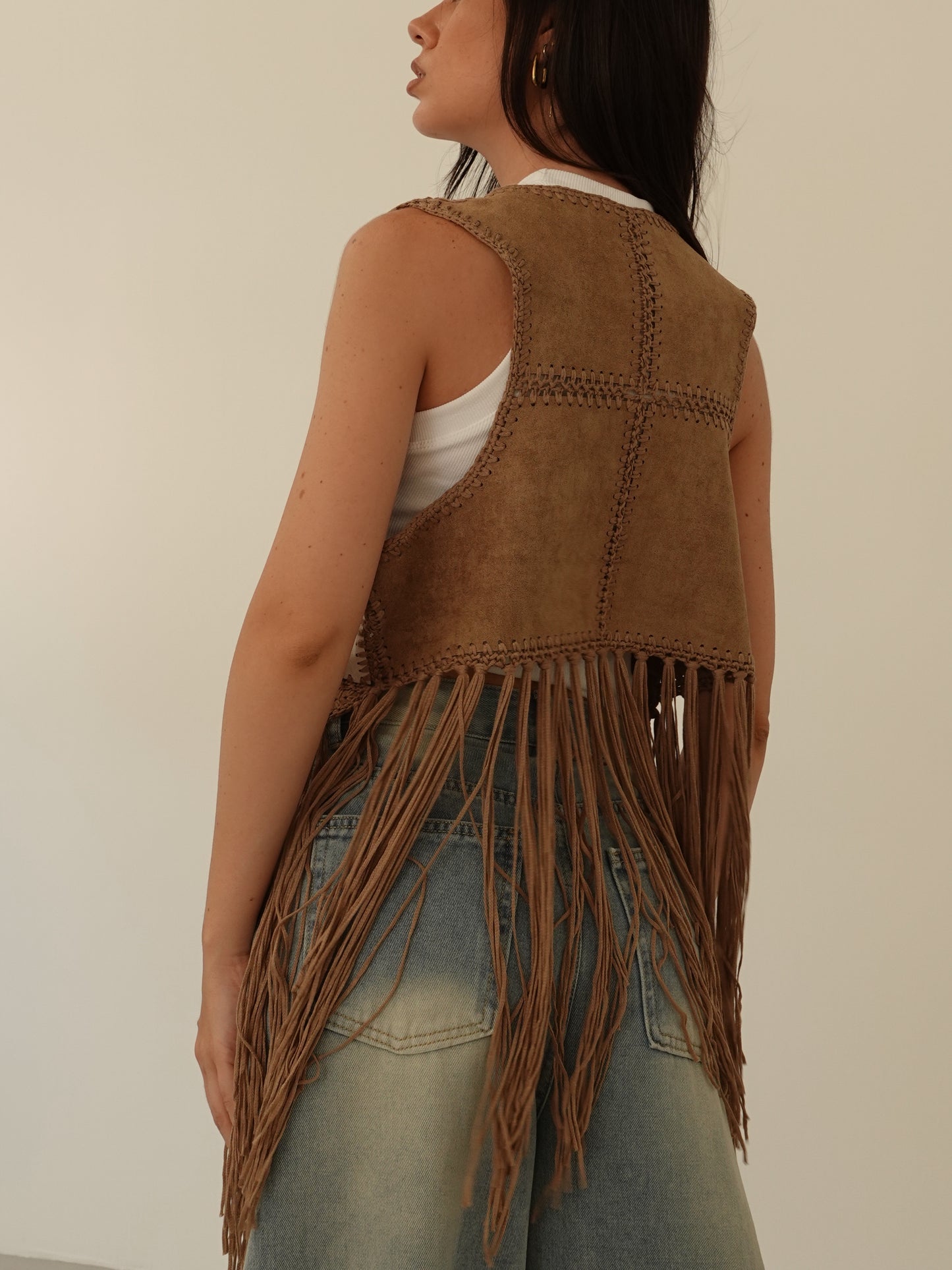GILET TEXAS CON FRANGE - CAMEL 50111
