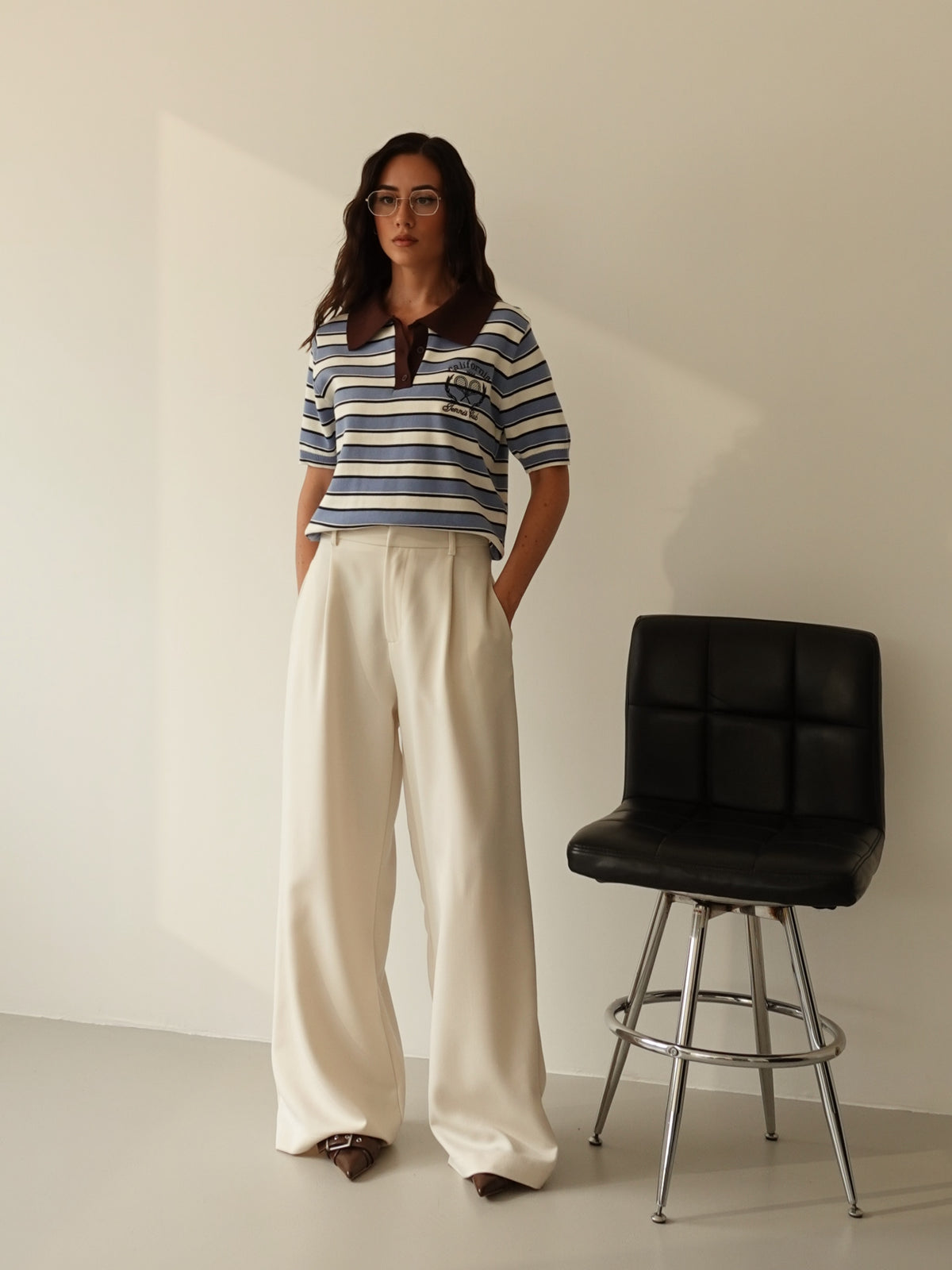 PANTALONI WIDE LEG LUMINA - BURRO Y0280