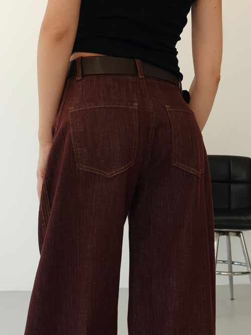 JEANS BALLOON COLOR CON CINTURA - BURGUNDY 32630