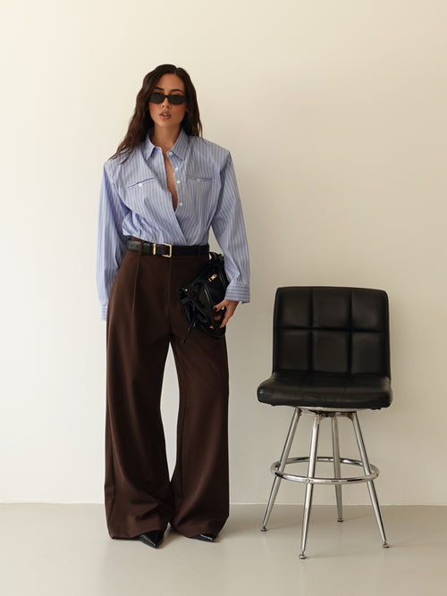 CAMICIA MILLERIGHE CON SPALLINE - AZZURRO 19570