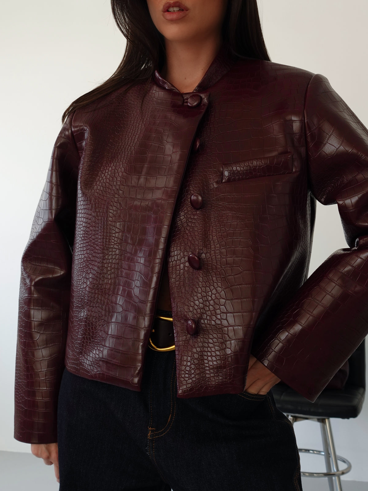 GIACCA CROCO LUMINA IN ECOPELLE - BORDEAUX LC260579