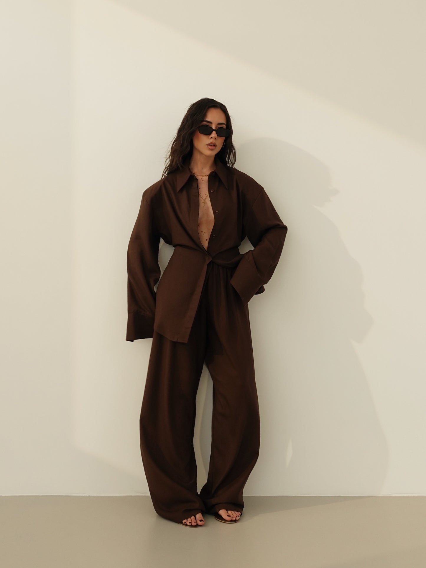COORDINATO MISTO LINO CON SPALLINE - MARRONE 1965/12680