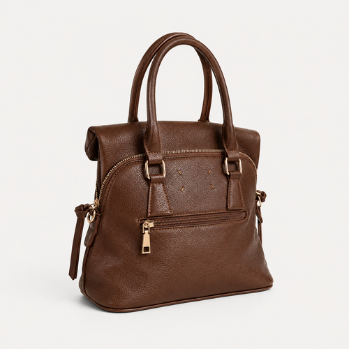 BAULETTO STRUTTURATO CON DOPPIO MANICO - MARRONE