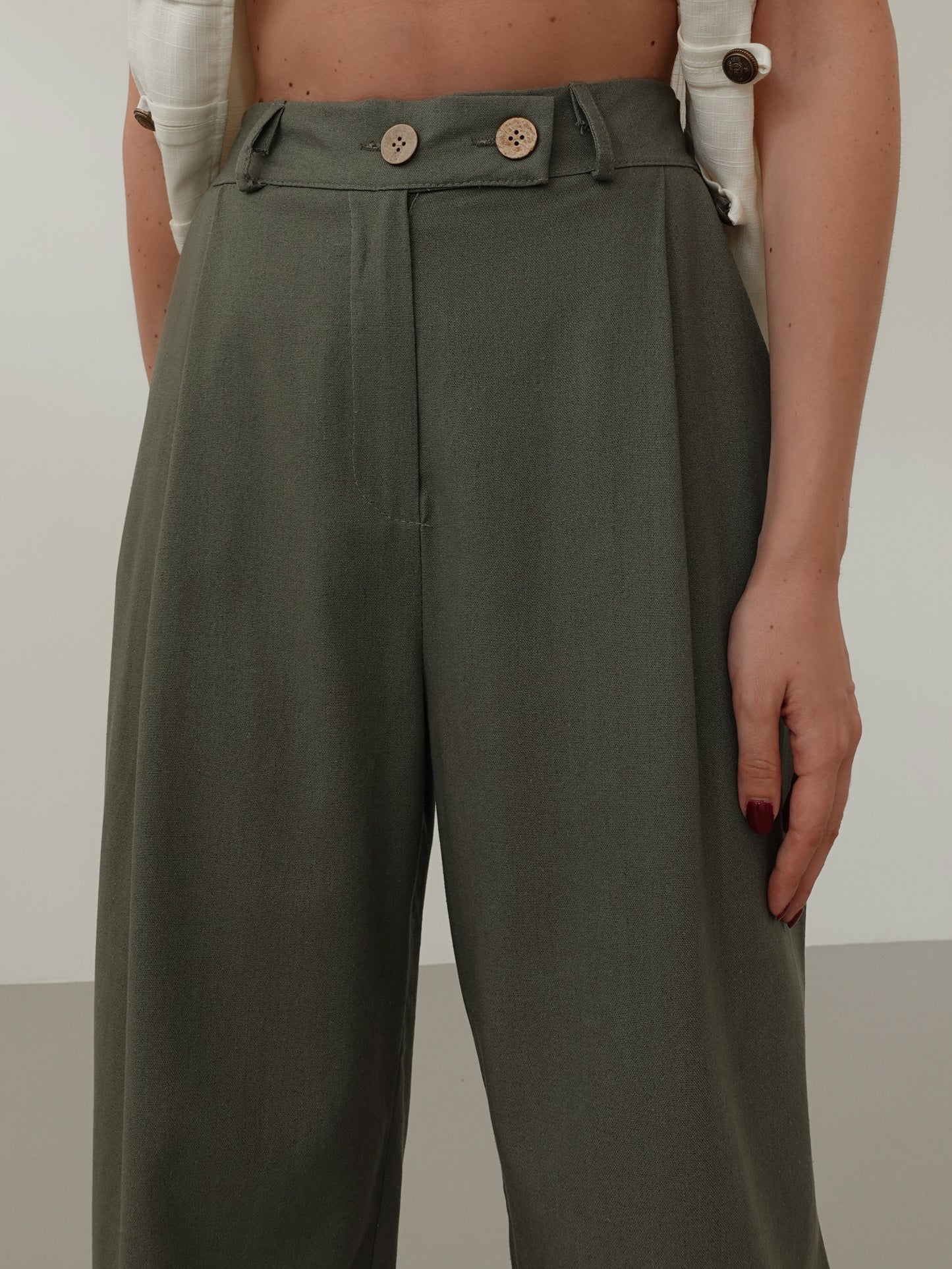 PANTALONI MISTO LINO/VISCOSA - VERDE OLIVA 5845