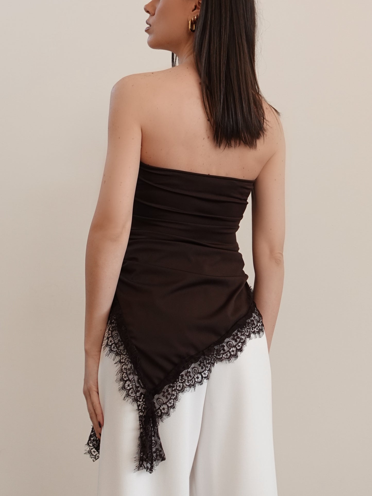 TOP LINGERIE CON PIZZO - MARRONE 46491