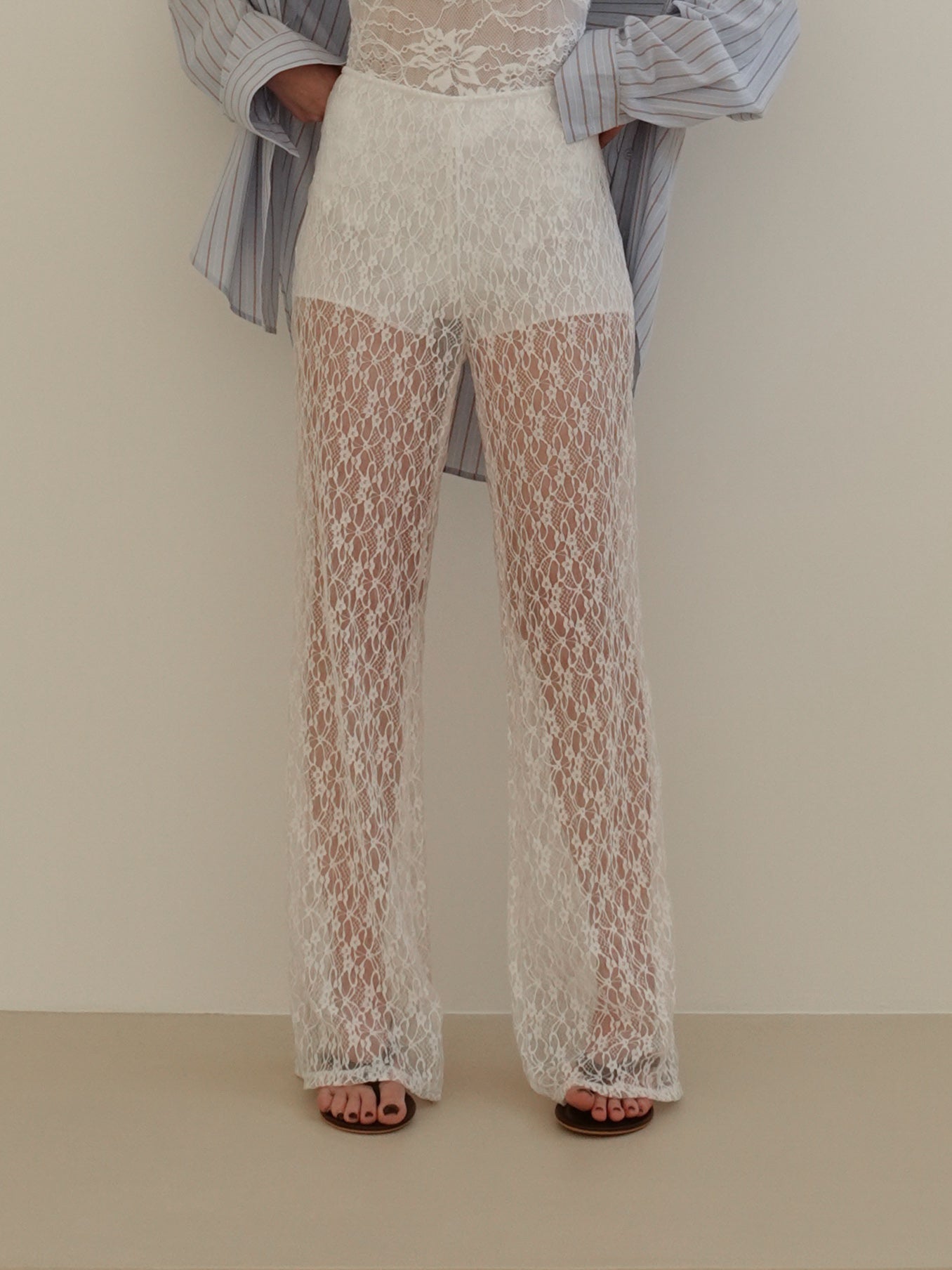 PANTALONI VELATI IN PIZZO - BIANCO 7248