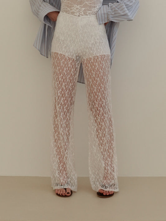 PANTALONI VELATI IN PIZZO - BIANCO 7248
