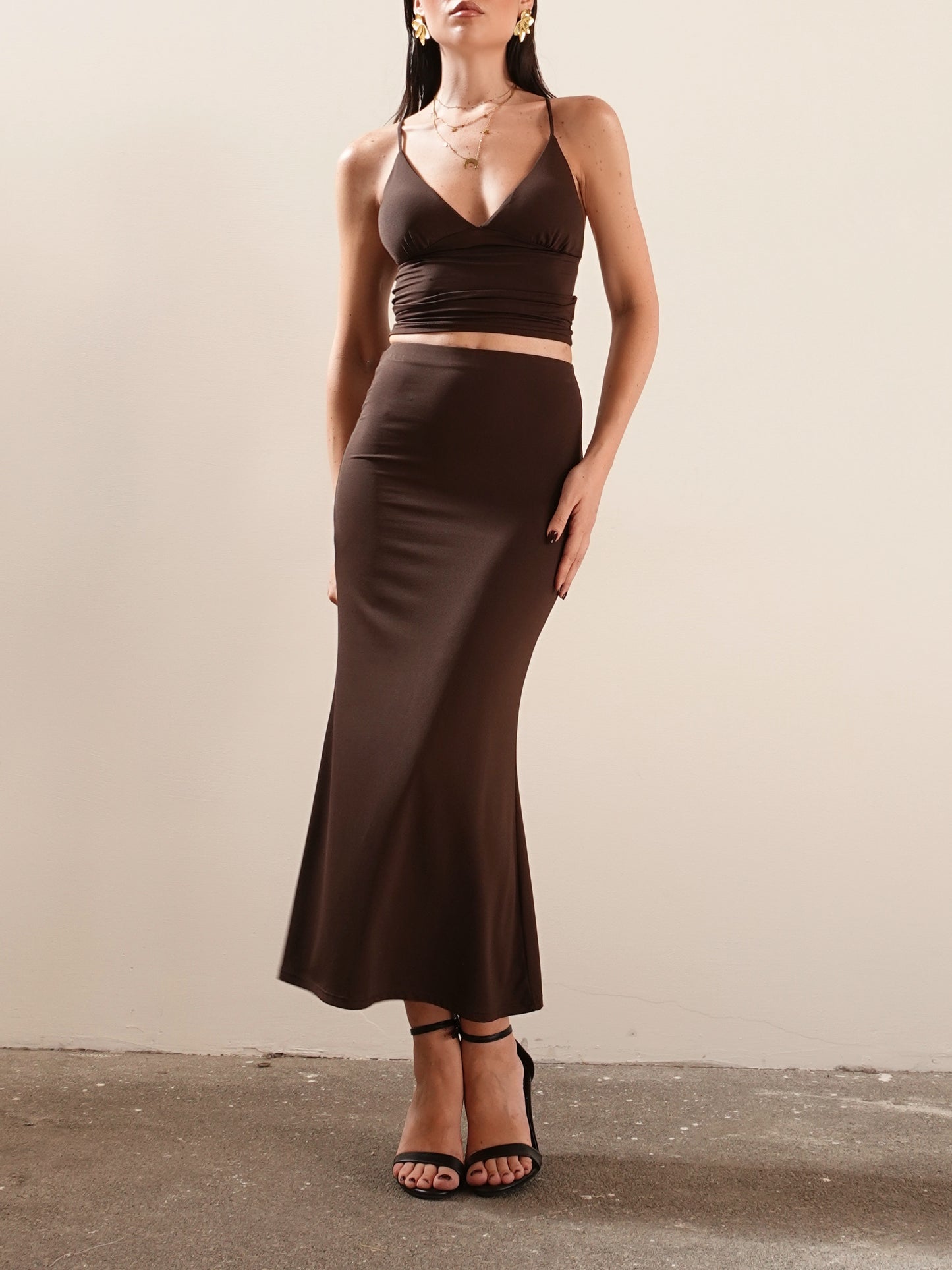 SET GONNA + TOP MIRTA - MARRONE 13947