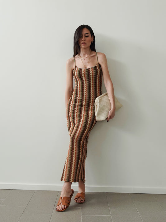 LONG DRESS PETRA - VERDE/MARRONE 47857