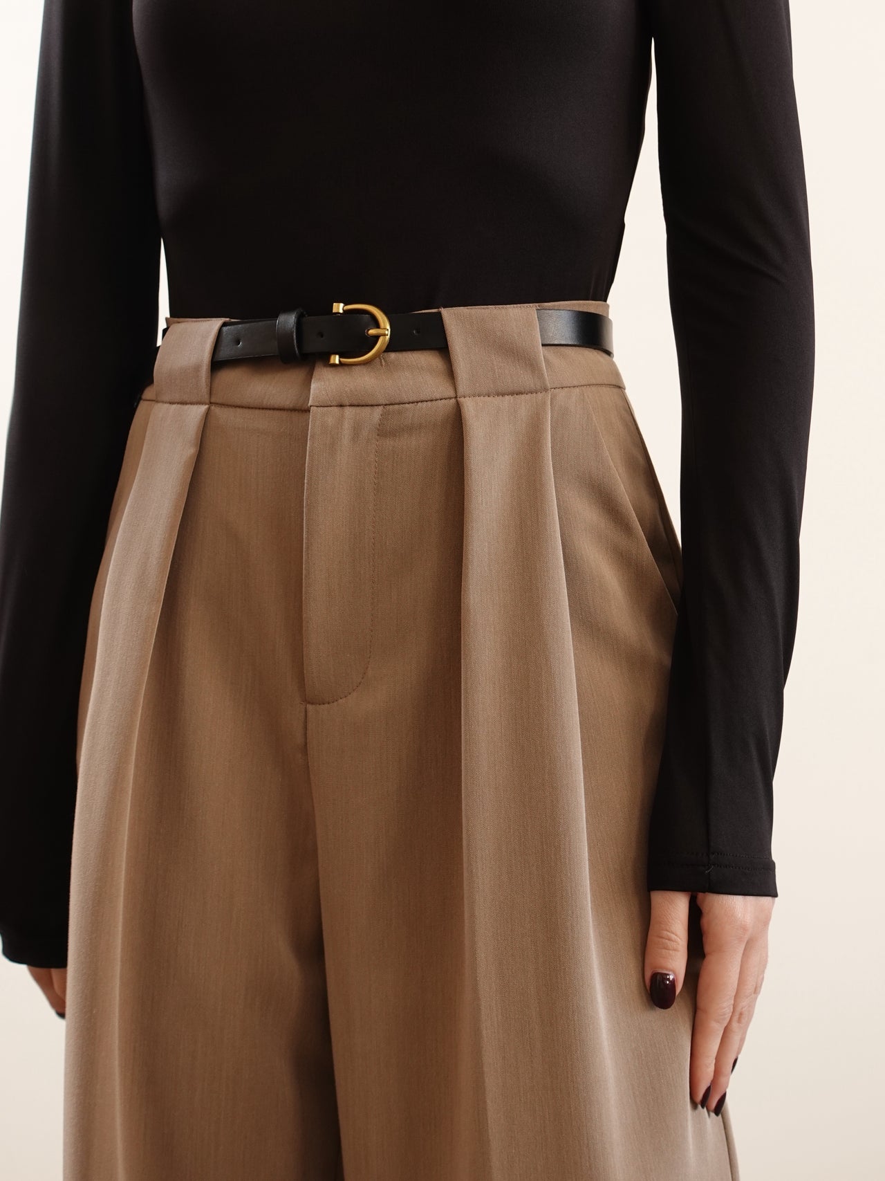 PANTALONI WIDE LEG CON CINTURA - TAUPE 16088