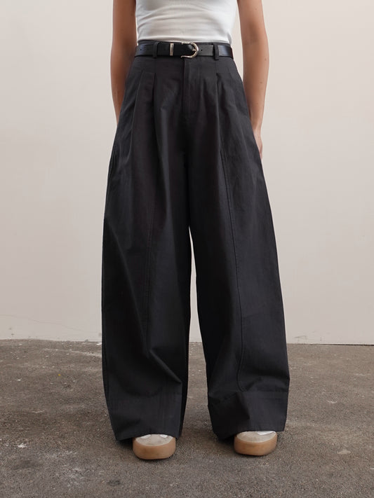 PANTALONI IN COTONE A PALAZZO CON CINTURA - GRIGIO 14740