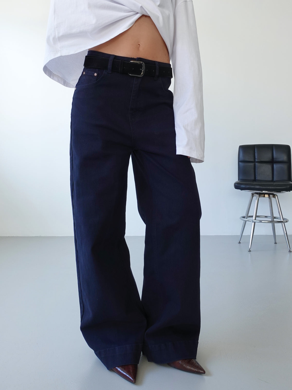 PANTALONI WIDE LEG CON CINTURA - BLU 202446