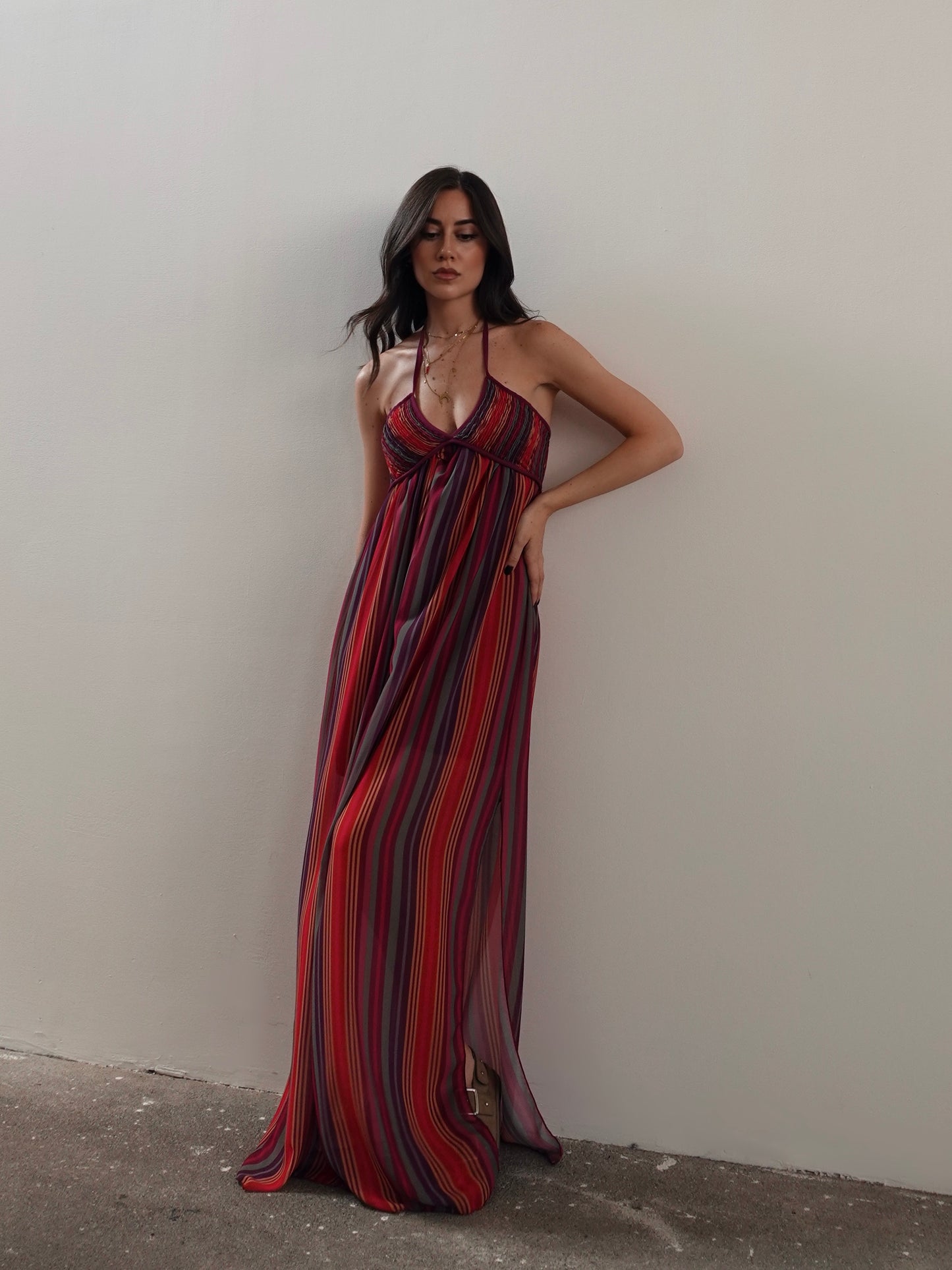 LONG DRESS A RIGHE MULTICOLOR  - 53973