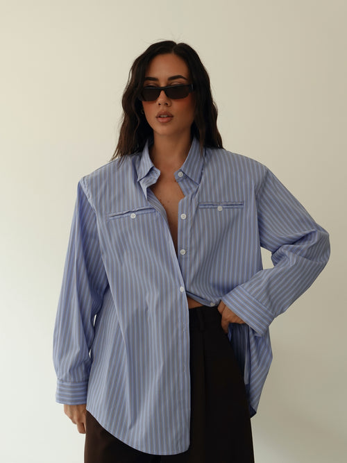 CAMICIA MILLERIGHE CON SPALLINE - AZZURRO 19570