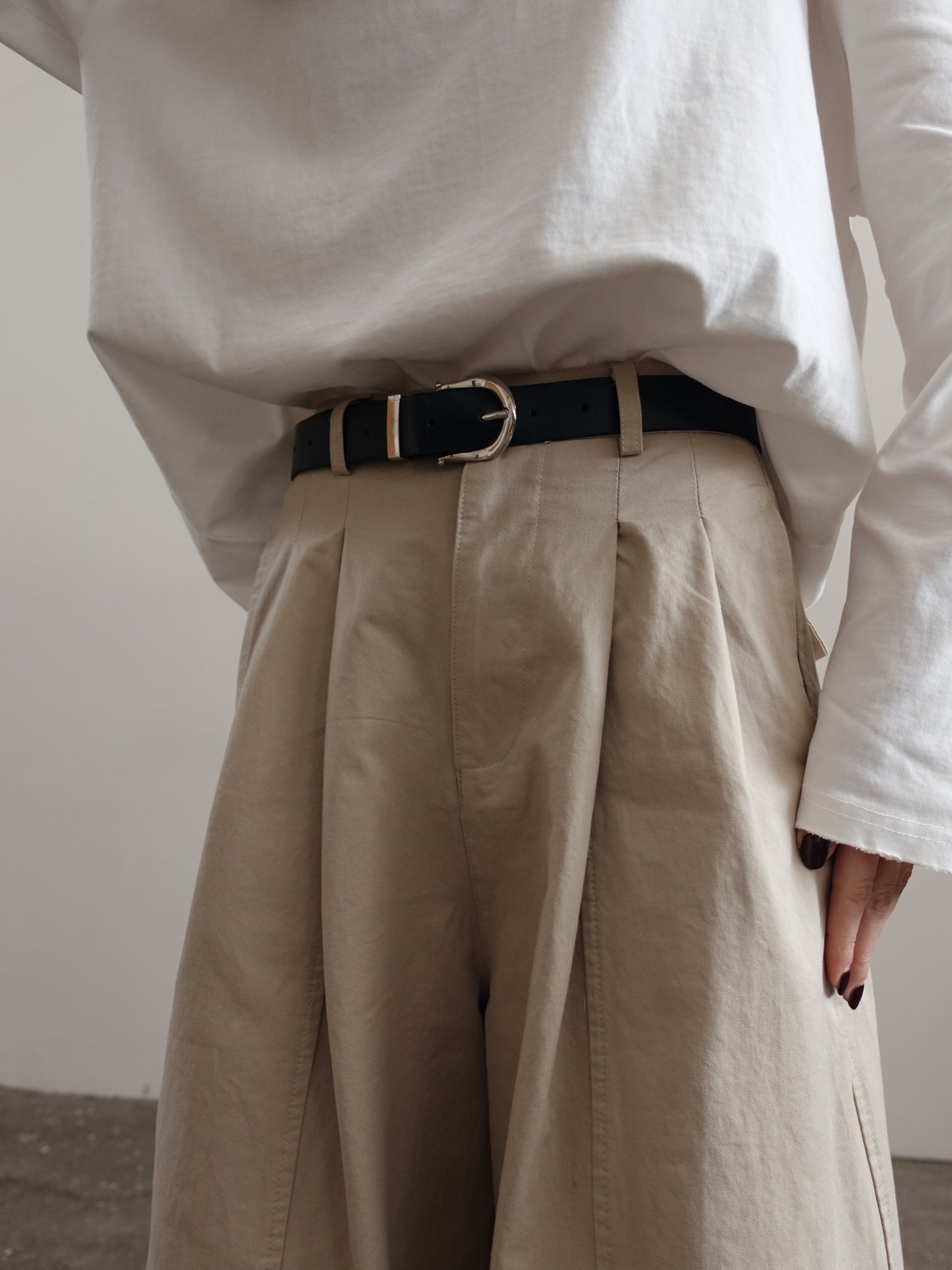 PANTALONI IN COTONE A PALAZZO CON CINTURA - BEIGE 14740