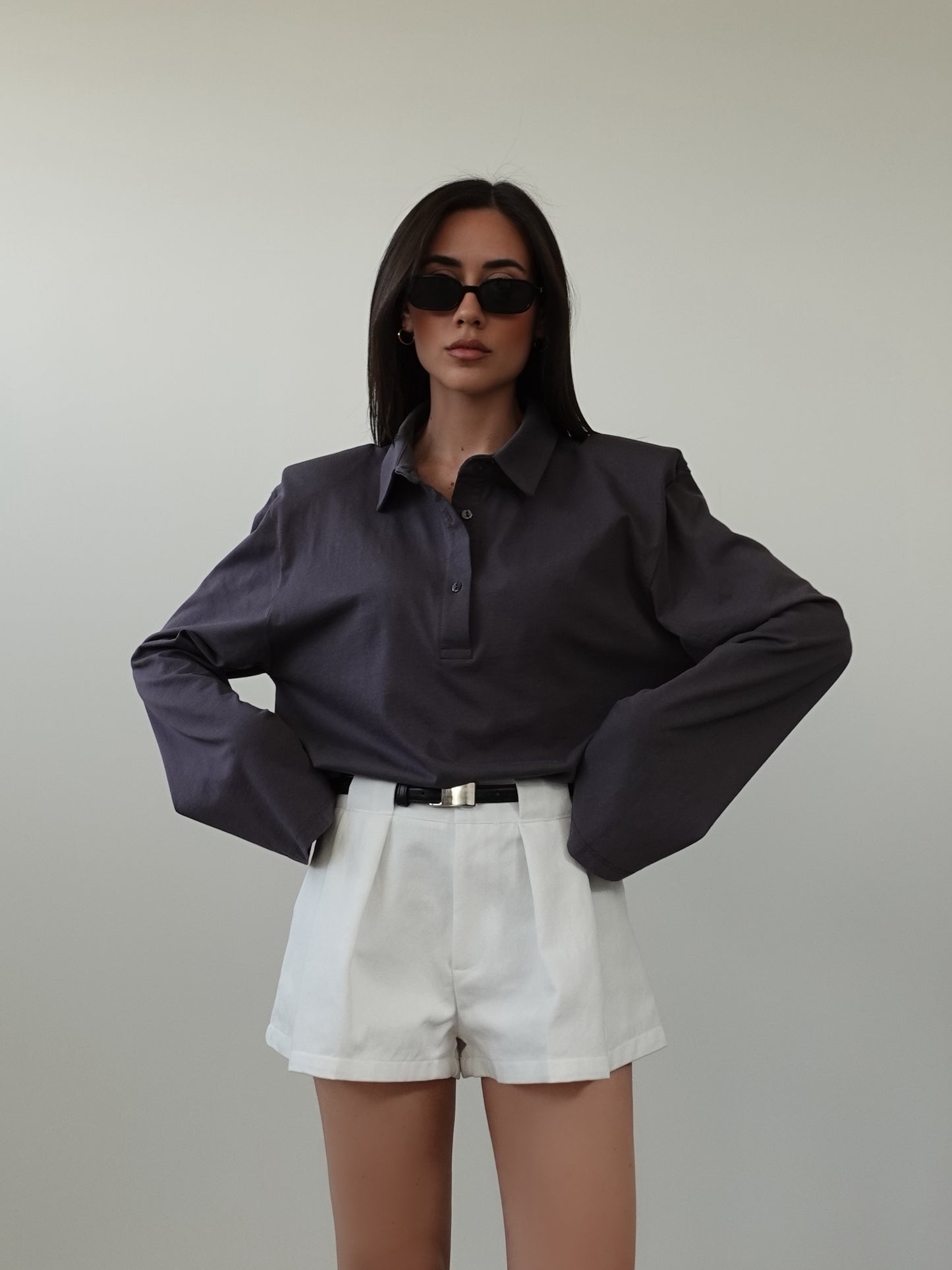 LONG-SLEEVE POLO CON SPALLINE - GRIGIO 2615