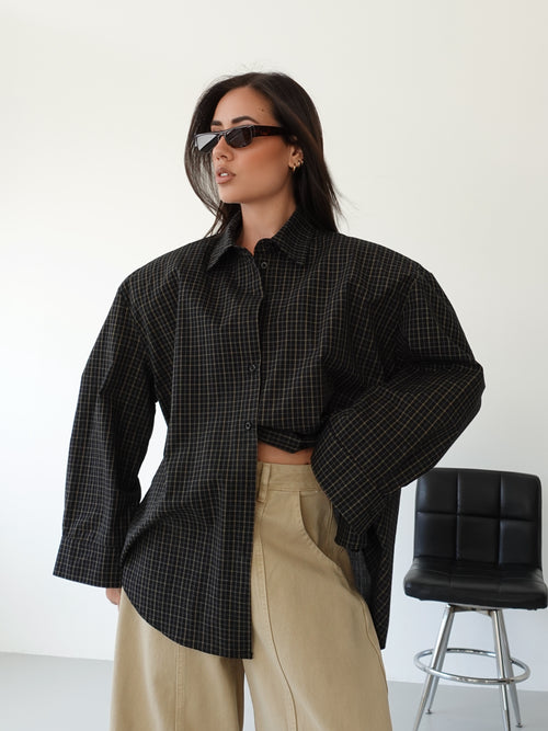 CAMICIA A QUADRETTI CON SPALLINE - NERO/VERDE 2704