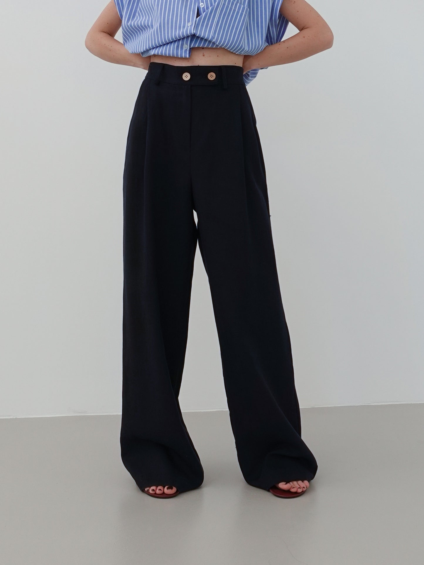 PANTALONI MISTO LINO/VISCOSA - BLU 5845