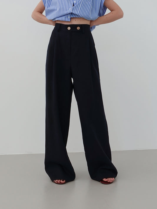 PANTALONI MISTO LINO/VISCOSA - BLU 5845
