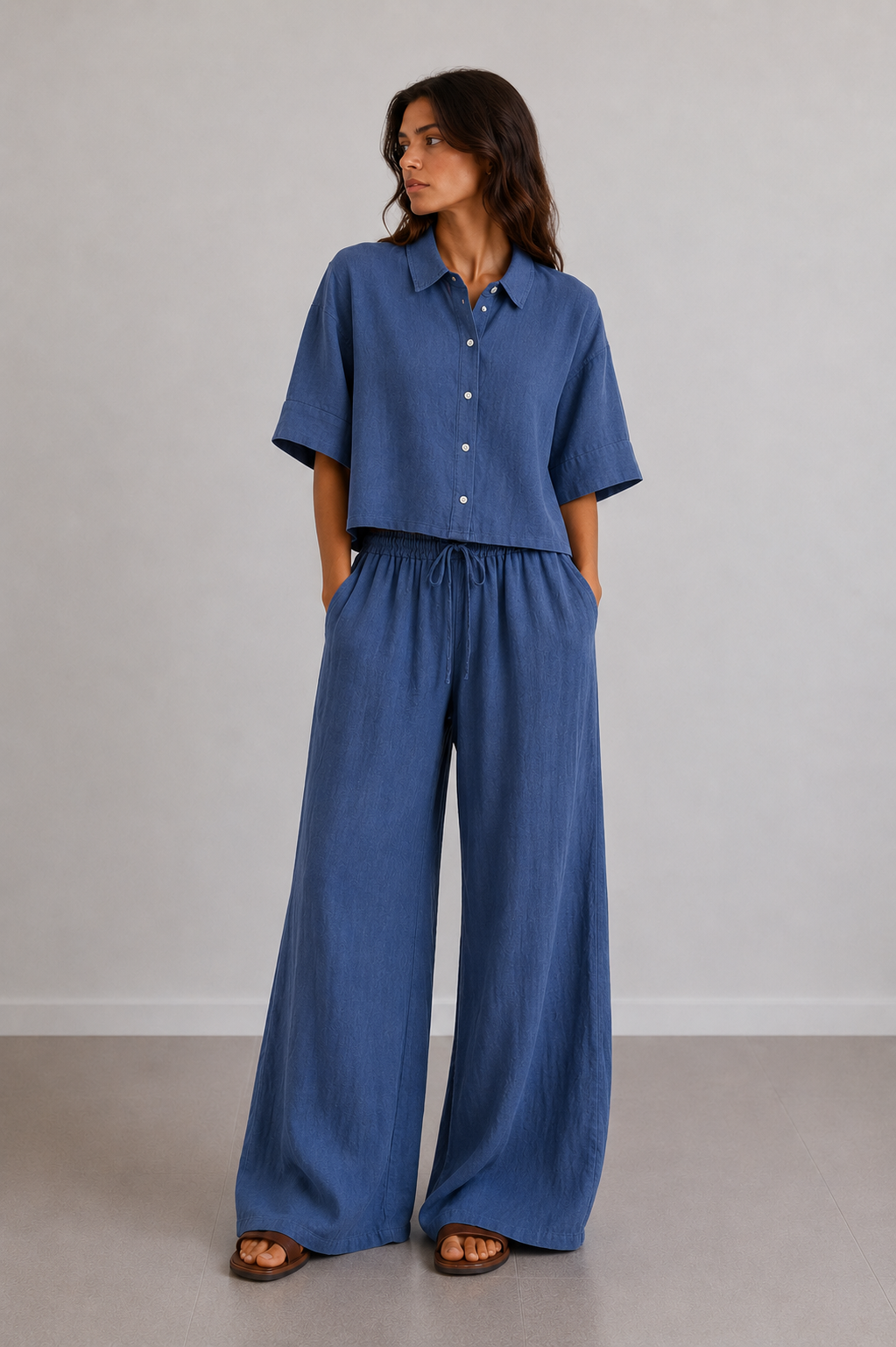 CAMICIA IN LINO MURCIELAGO - BLU 8313