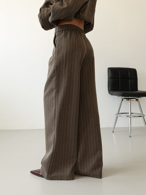 PANTALONI GESSATI WIDE LEG - FANGO 9031