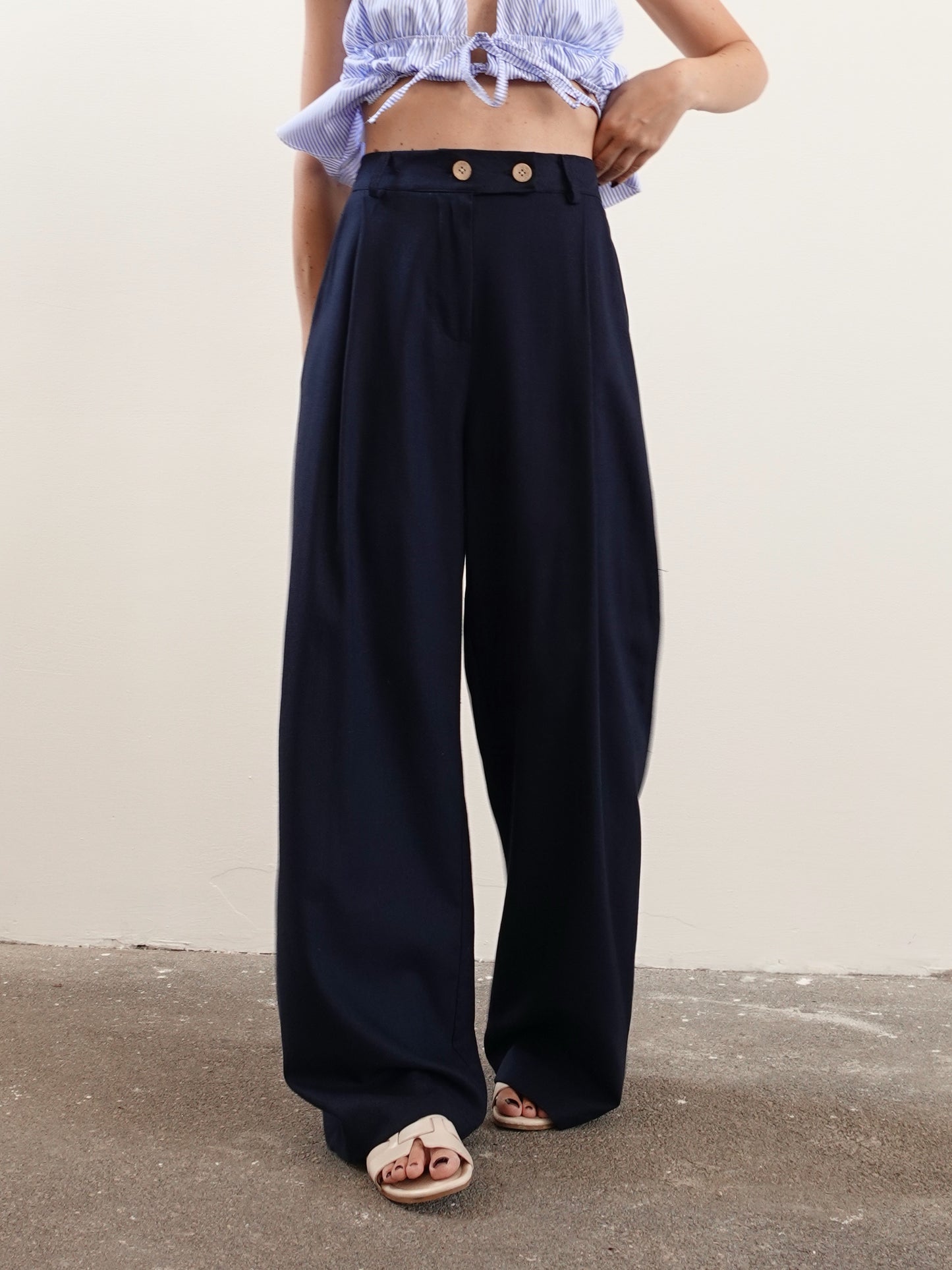 PANTALONI MISTO LINO/VISCOSA - BLU 5845