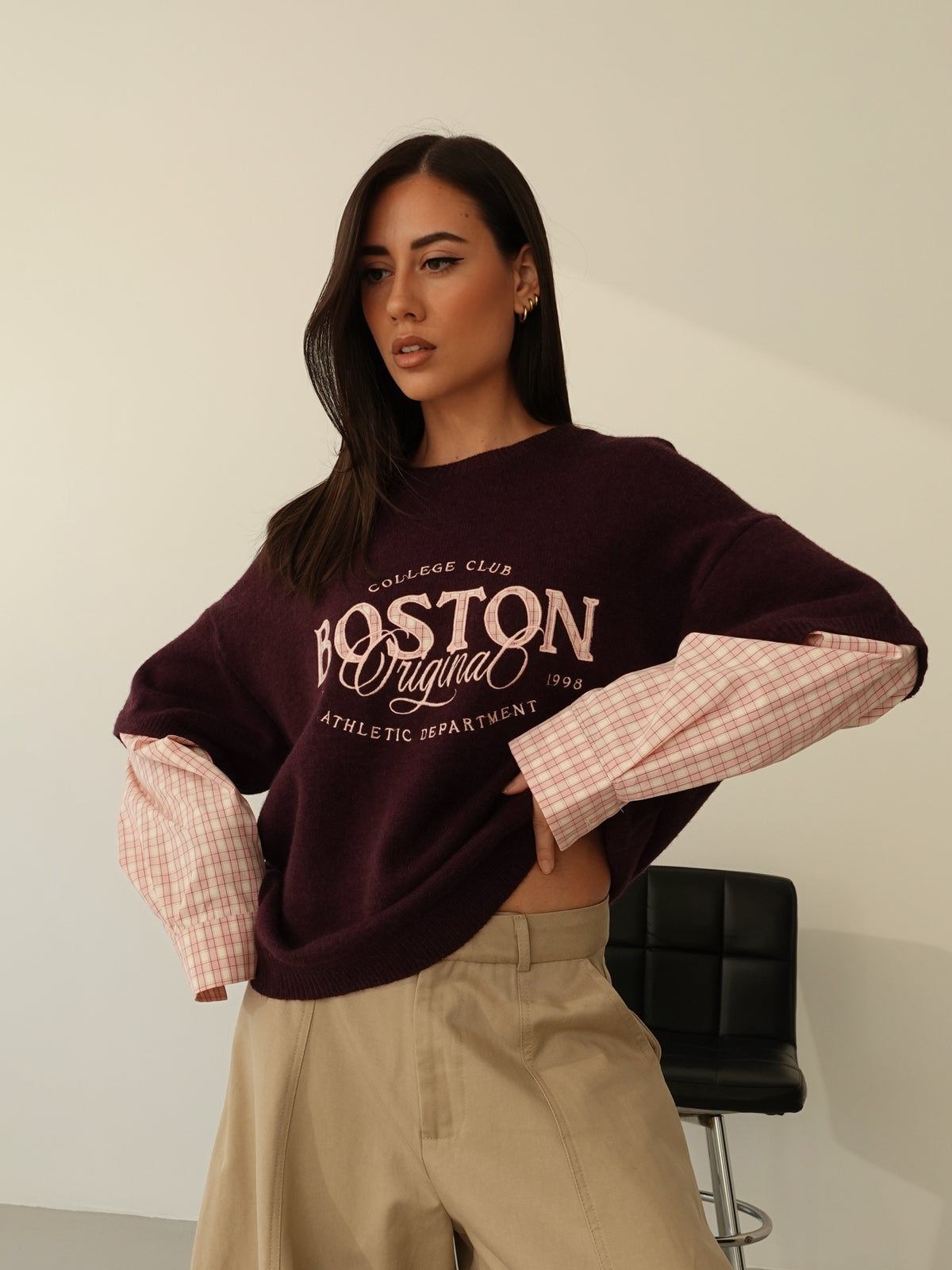 MAGLIONCINO CON MANICA CAMICIA - PRUGNA/ROSA 8166