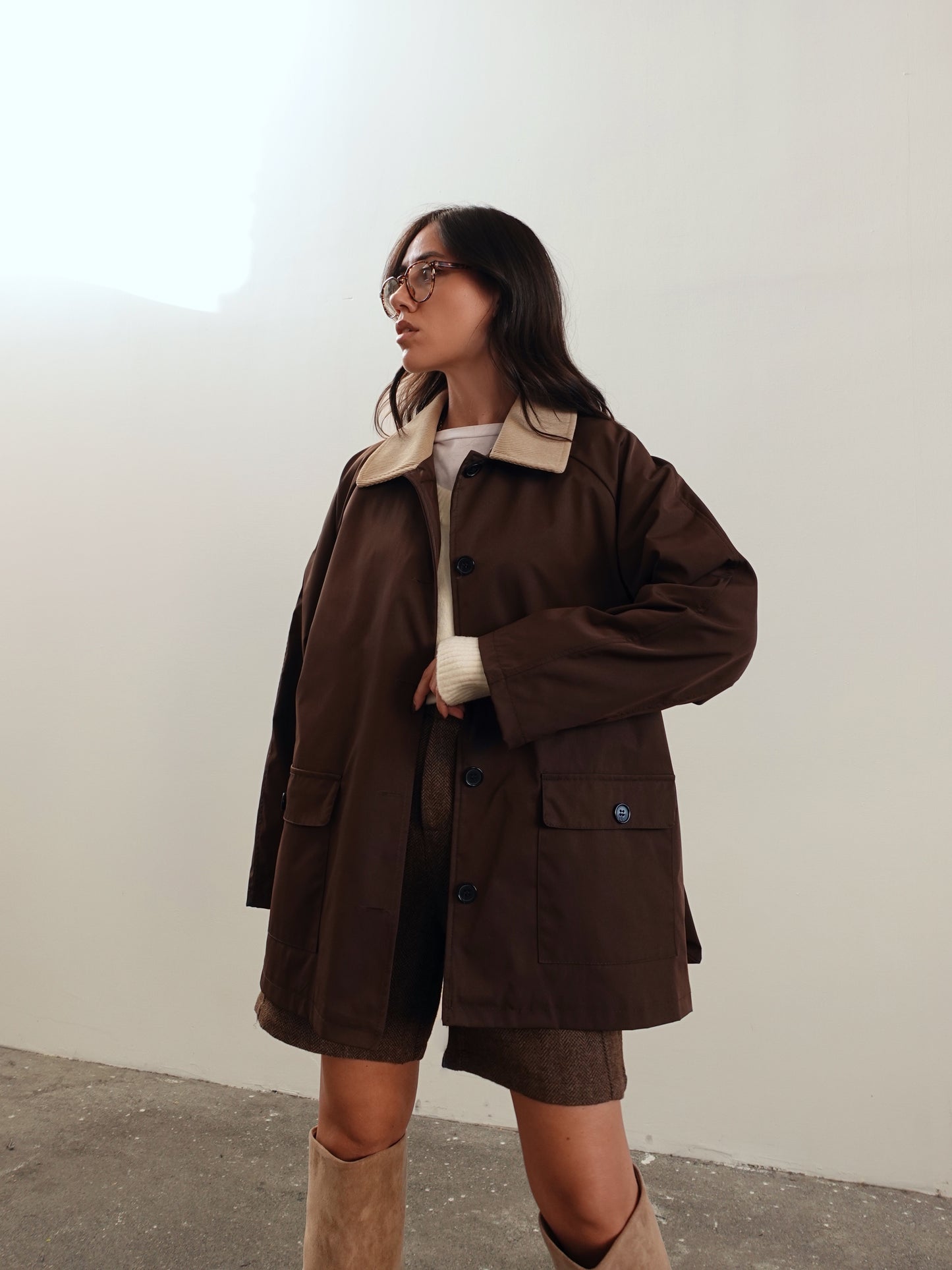 GIACCA IN TESSUTO TECNICO CON COLLETTO A COSTINE - MARRONE 6270