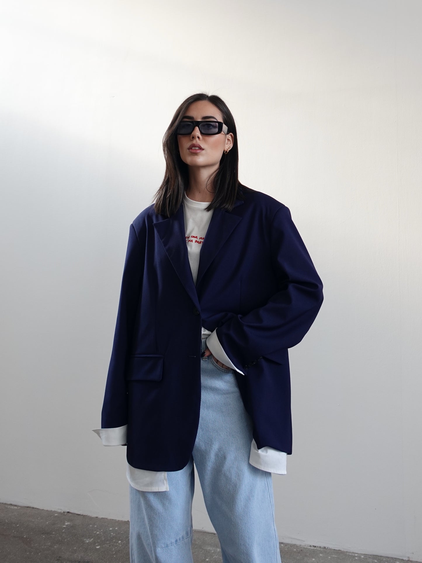 BLAZER OVERSIZE LUMINA CON INSERTI IN COTONE - BLU LD2225