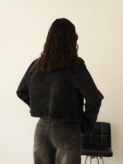 NAPOLEON JACKET IN DENIM - NERO SLAVATO 386