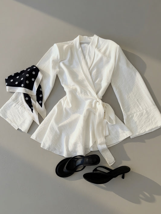 VESTITO A PORTAFOGLIO CON SPALLINE - BIANCO 28149