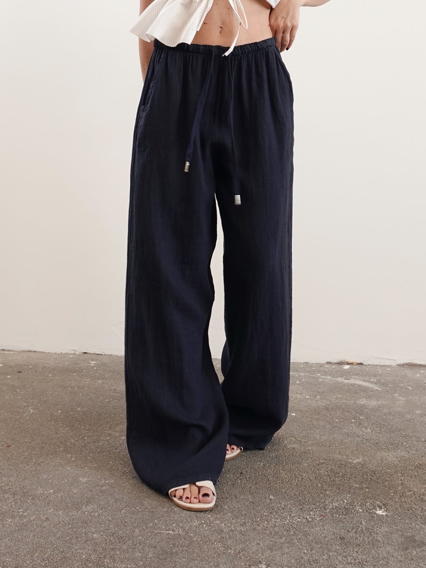 PANTALACCIO 100% LINO - BLU SCURO 24205