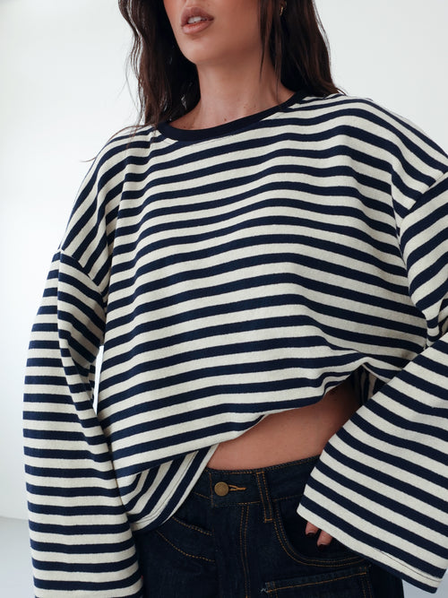 LONG-SLEEVE A RIGHE - BURRO/BLU F1109