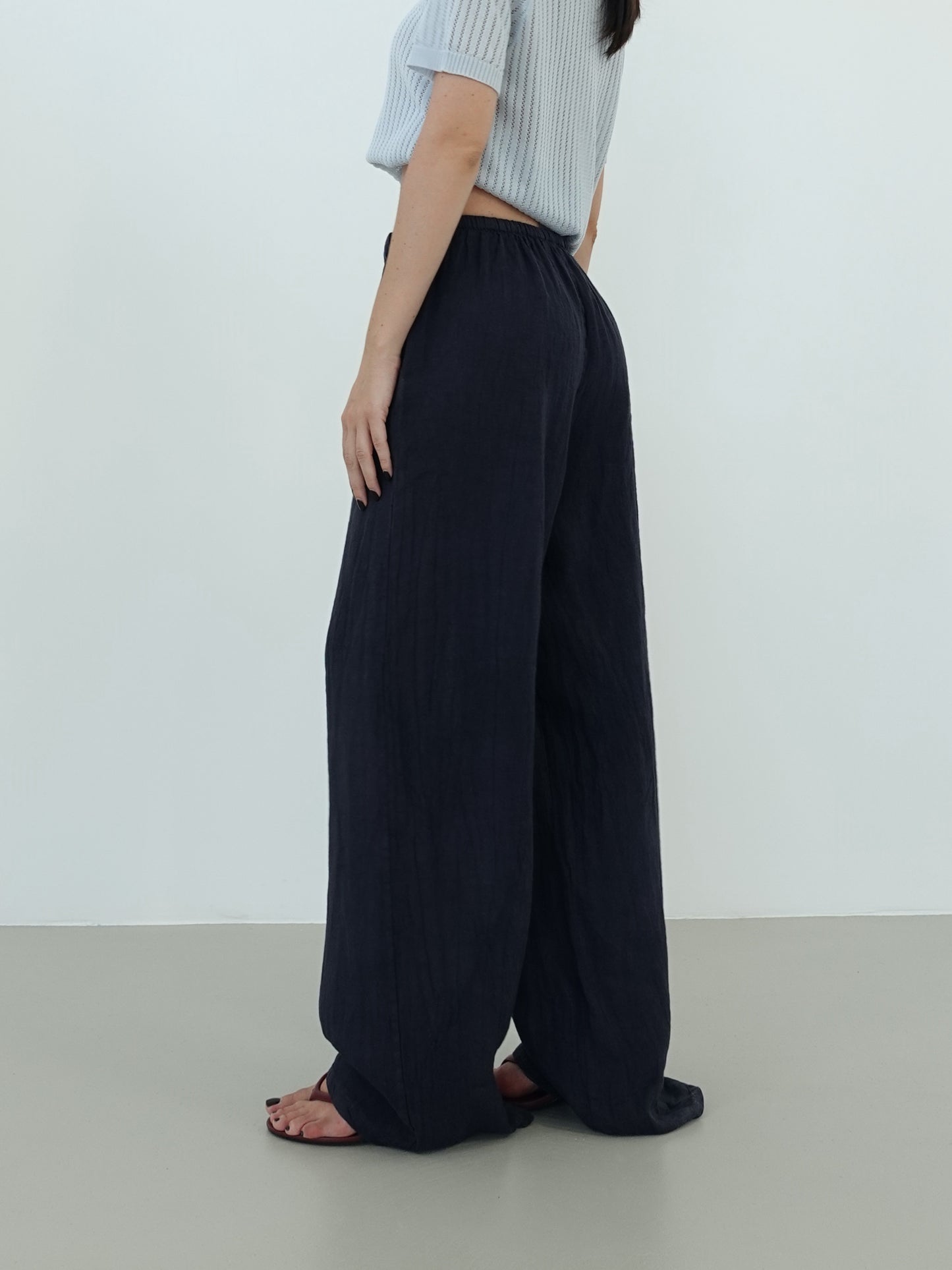 PANTALACCIO 100% LINO - BLU SCURO 24205