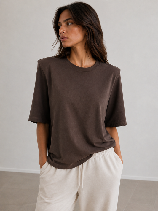 T-SHIRT BASIC CON SPALLINE - MARRONE 93755