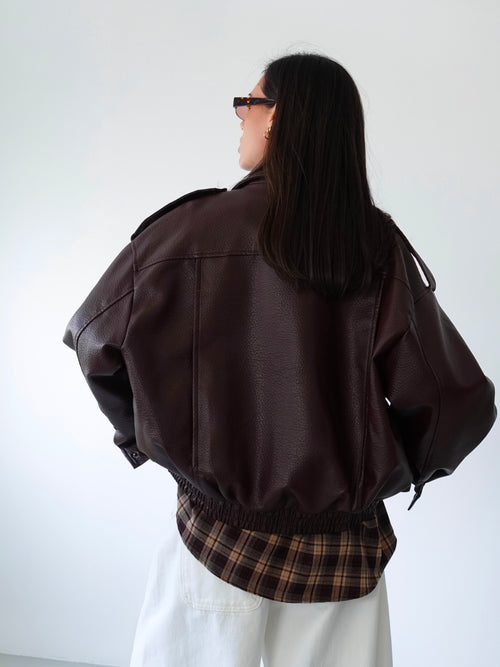 GIACCA OVER TOP GUN IN ECOPELLE - BURGUNDY 30384