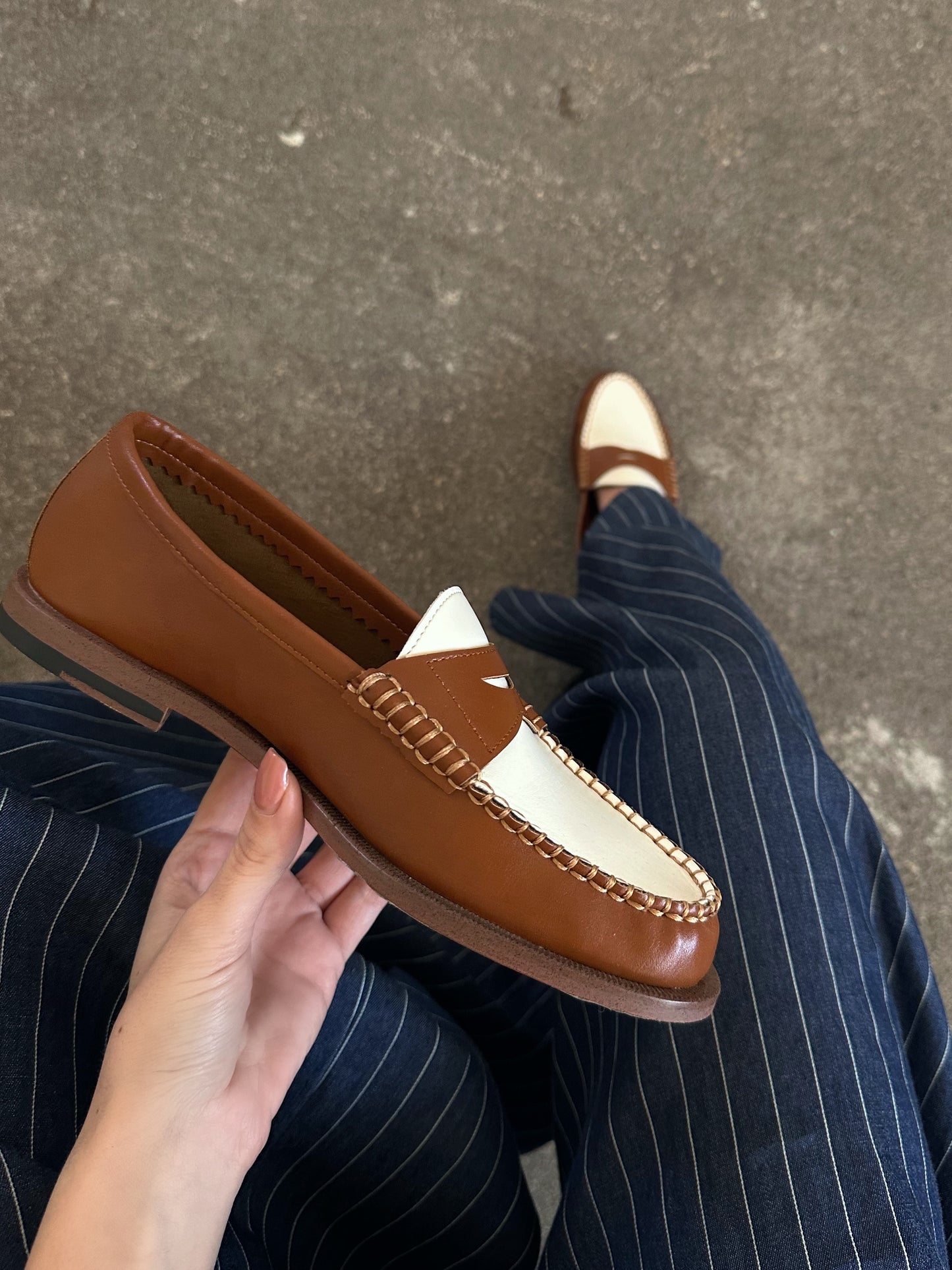 MOCASSINI BICOLOR - CUOIO/PANNA 5155