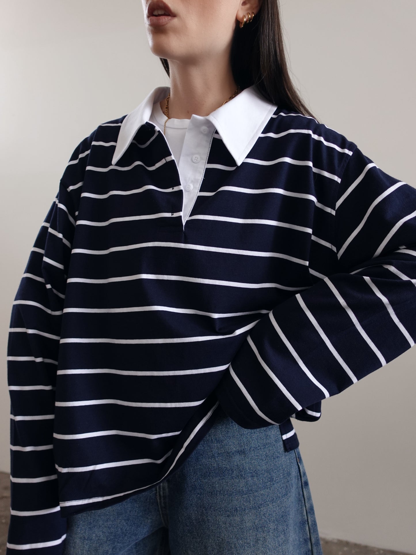 POLO A RIGHE CON COLLETTO A CONTRASTO - BLU/BIANCO 51020