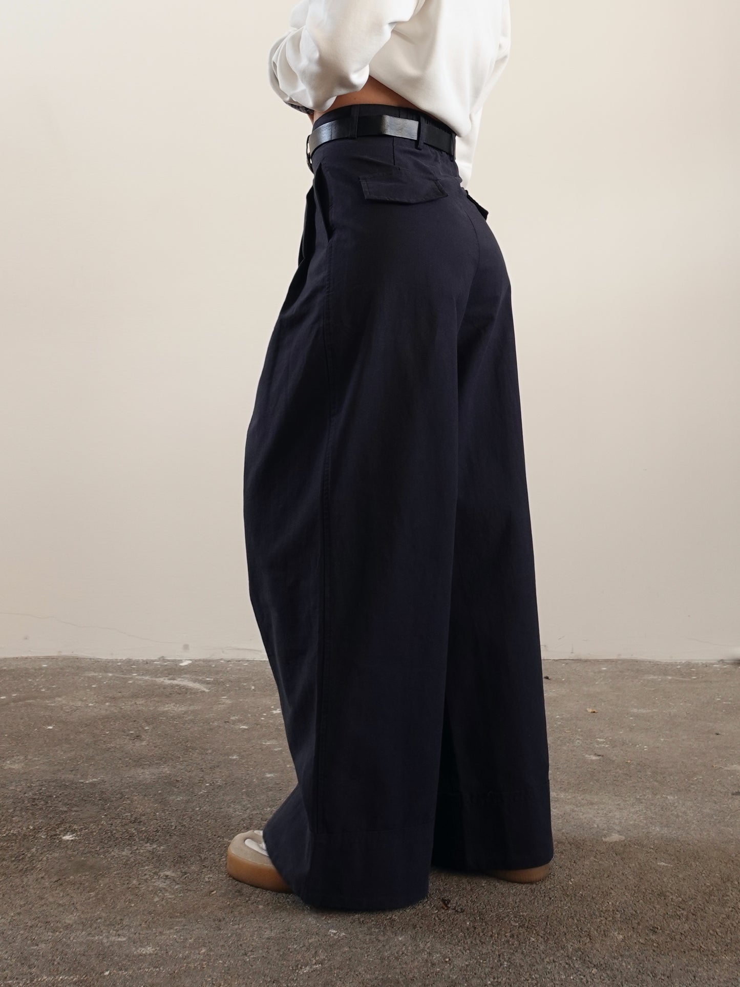 PANTALONI IN COTONE A PALAZZO CON CINTURA - BLU 14740