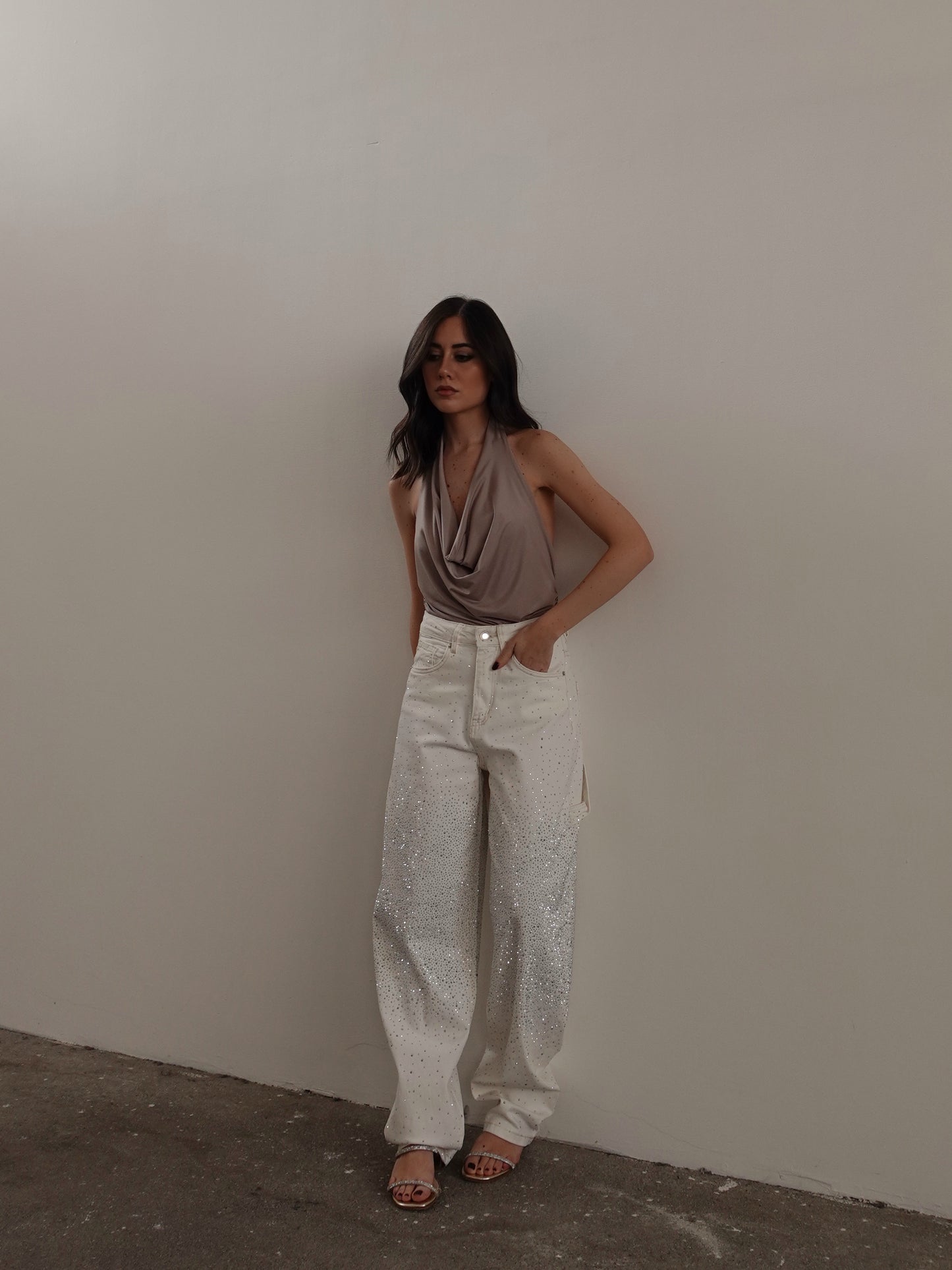 JEANS BAGGY CARPENTER CON STRASS - BIANCO 3371