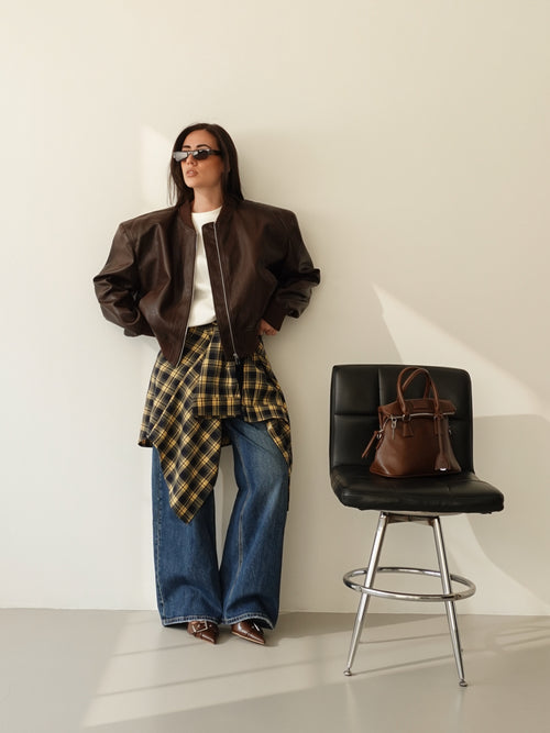 BOMBER IN ECOPELLE CON SPALLINE - CIOCCOLATO 13953