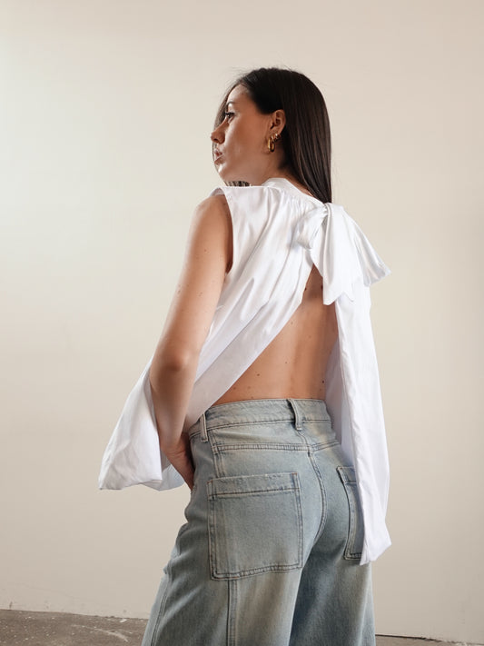 BLUSA IN COTONE CON APERTURA SUL RETRO - BIANCO 25055
