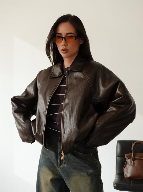 BOMBER IMBOTTITO IN ECOPELLE - CIOCCOLATO 9246