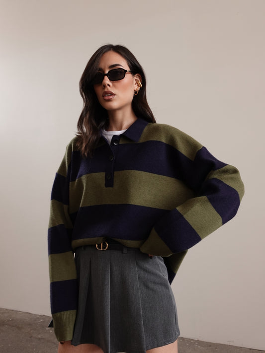 MAGLIONE POLO A RIGHE - VERDE/BLU 654