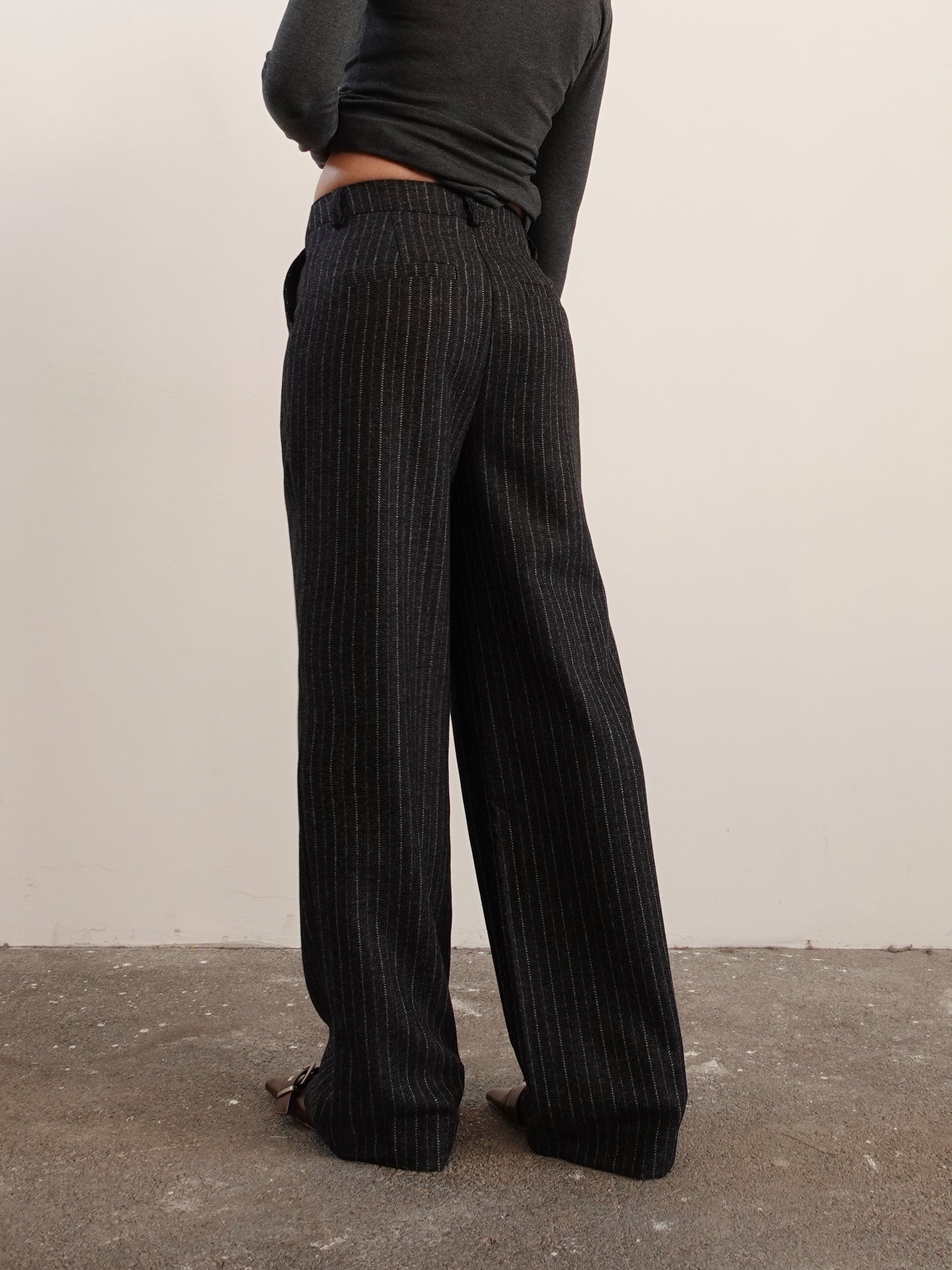 PANTALONI WIDE LEG GESSATI - ANTRACITE 8493