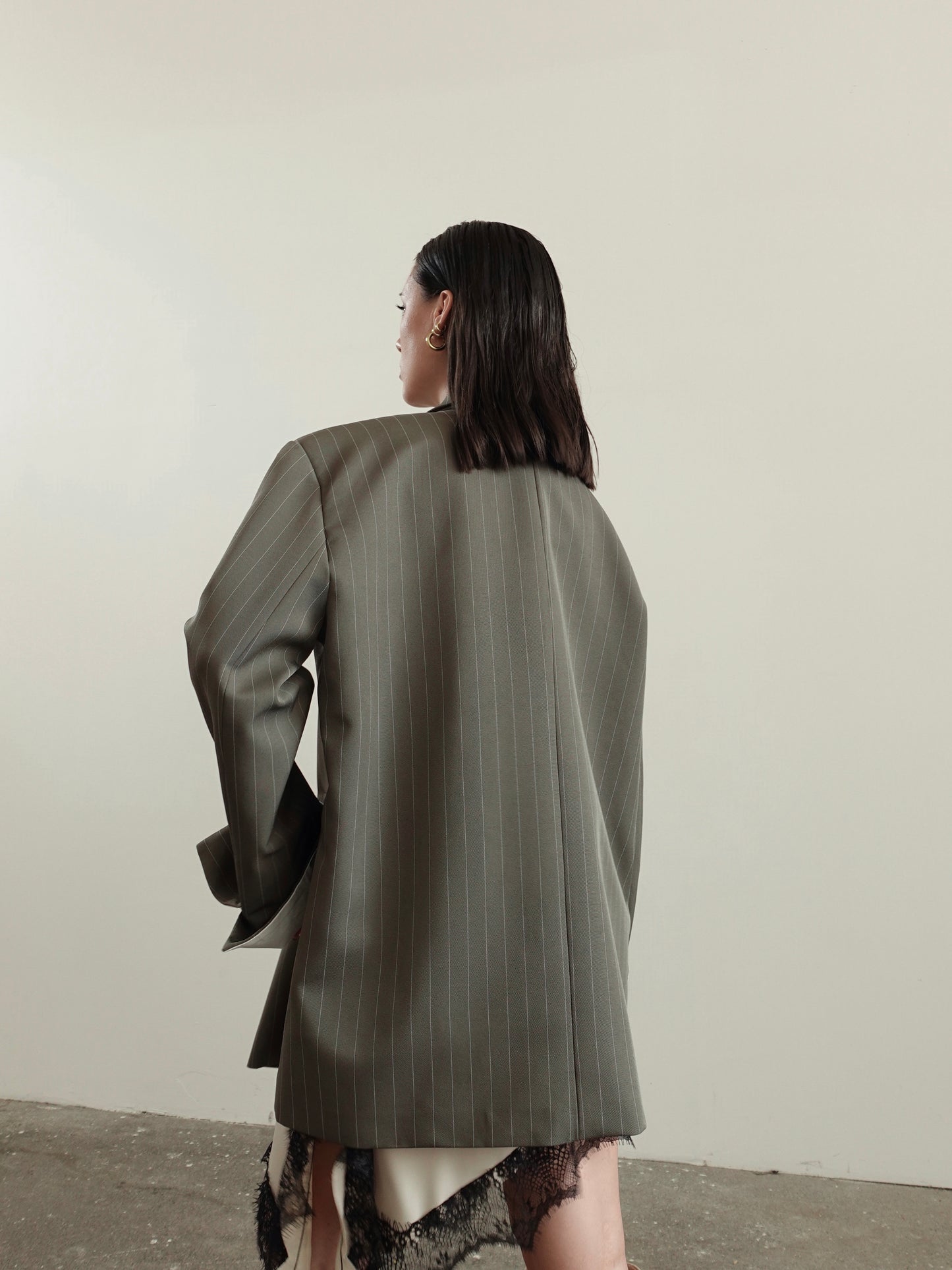 BLAZER GESSATO CON RISVOLTO A CONTRASTO - VERDE 11102