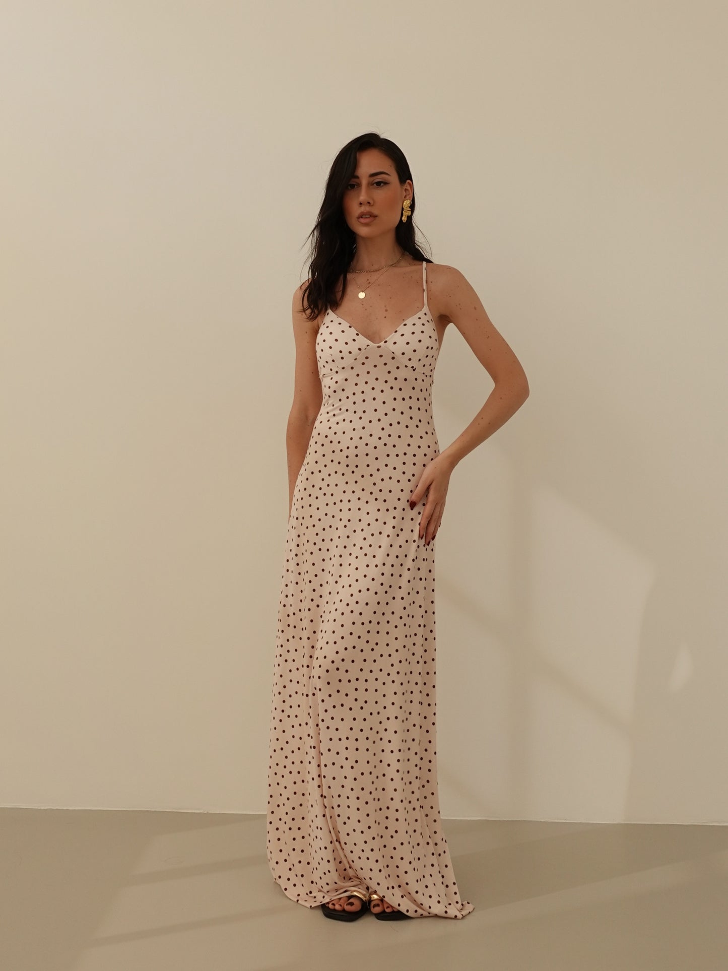 LONG DRESS A POIS - CHAMPAGNE/MARRONE 6008