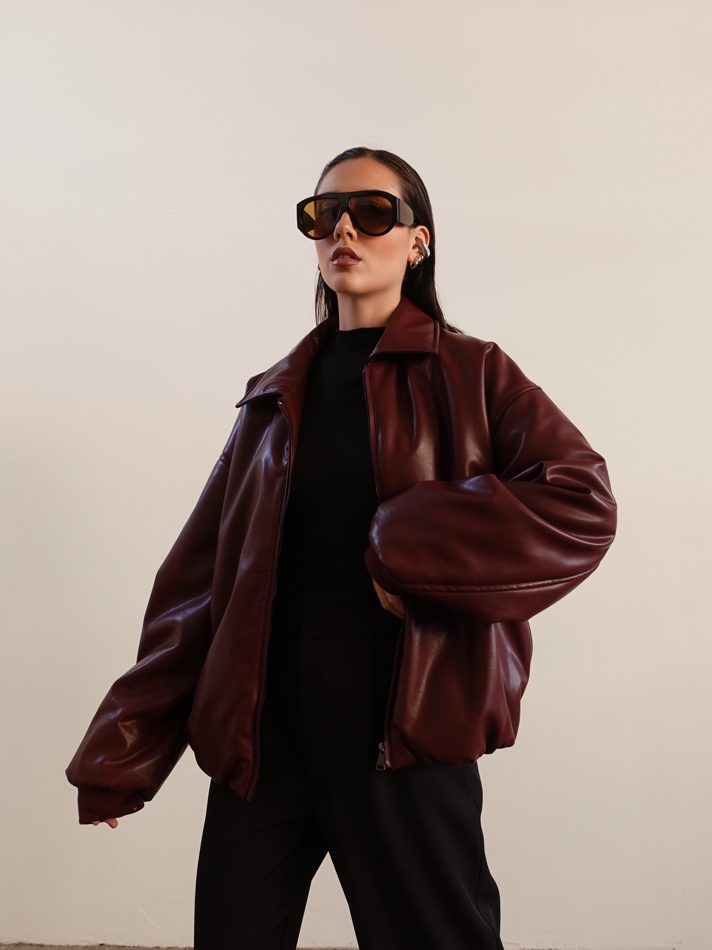 BOMBER AVIATOR IN ECOPELLE - BURGUNDY 8258