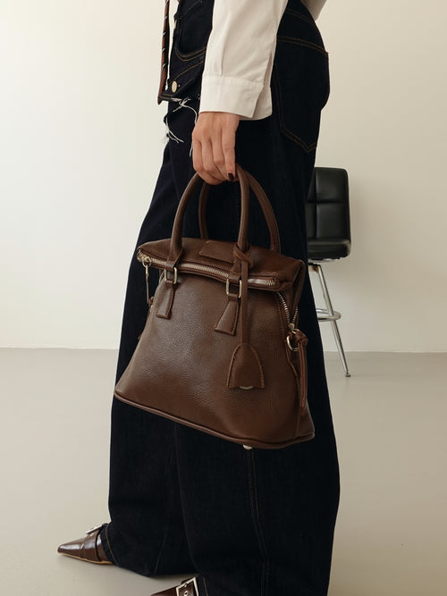 BAULETTO STRUTTURATO CON DOPPIO MANICO - MARRONE